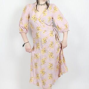 Madewell Linen-Blend Ruffle-Cuff Wrap Dress in Dutch Dandelions